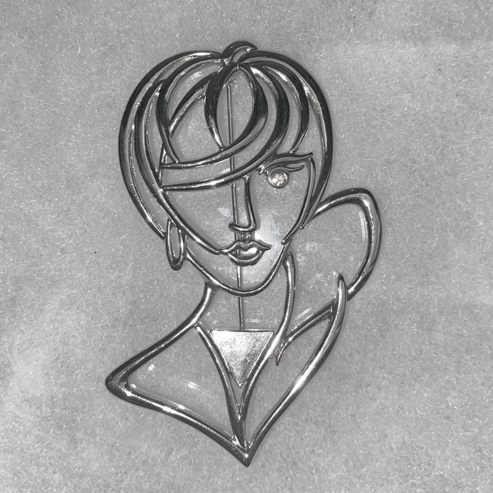 Silver Tone Modernist Lady Brooch 1988 - Picture 2 of 3